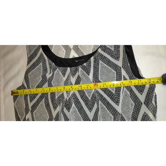 AB Studio Black & White Dress Womens Sz XL Belted Asymmetrical Bottom Chevron - Picture 8 of 16